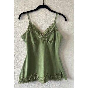 Y2K Womens Babydoll Top Hot Tempered Size L Green Lace Fairycore Cottagecore